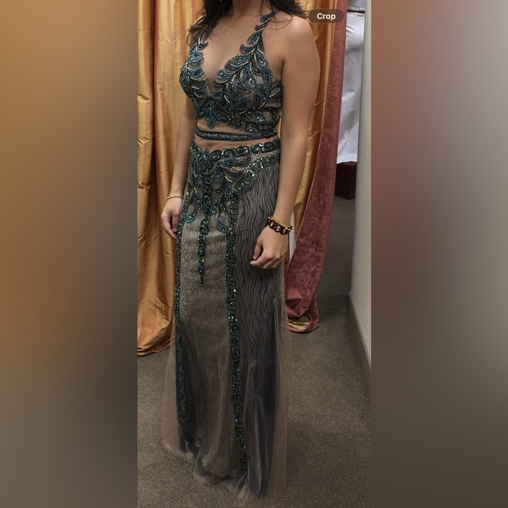Jovani Beaded Maxi dress - Black and Green